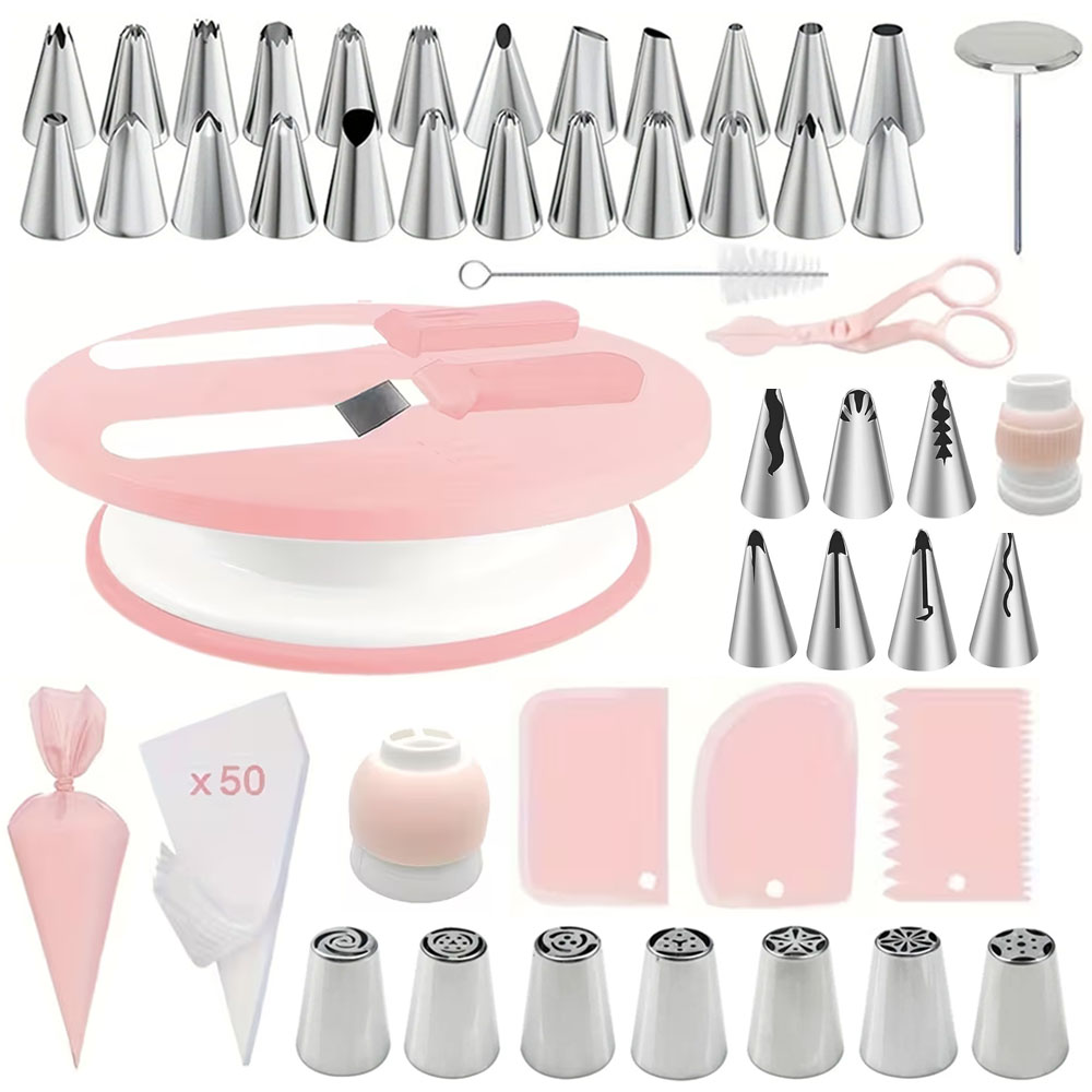 Cake Decorating Turntable - 100-delige taartversieringsset, complete bakgereedschapset met draaitafel,