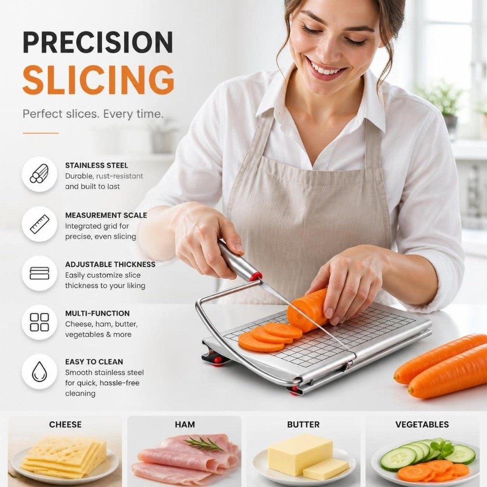 Kitchen Gadgets Wirecutter - Roestvrijstalen boter- en kaassnijder, verstelbaar, moeiteloze